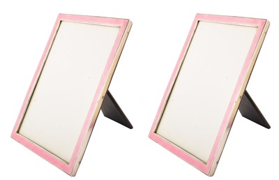 Lot 10 - Pair of silver and pink enamel picture frames