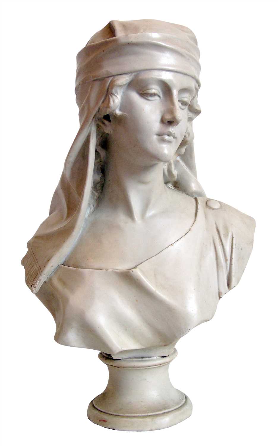 Lot 284 - 20th century reconstituted white marble bust of a Woman with headscarf, height 56cm (22").
