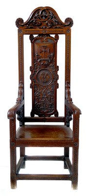Lot 450 - Victorian oak open arm chair.