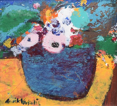 Lot 324 - Amrik Varkalis, "Blue Vase", acrylic.
