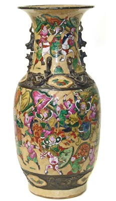 Lot 263 - Chinese vase decorated with Warriors in battle in Cantonese palette, 44cm high.