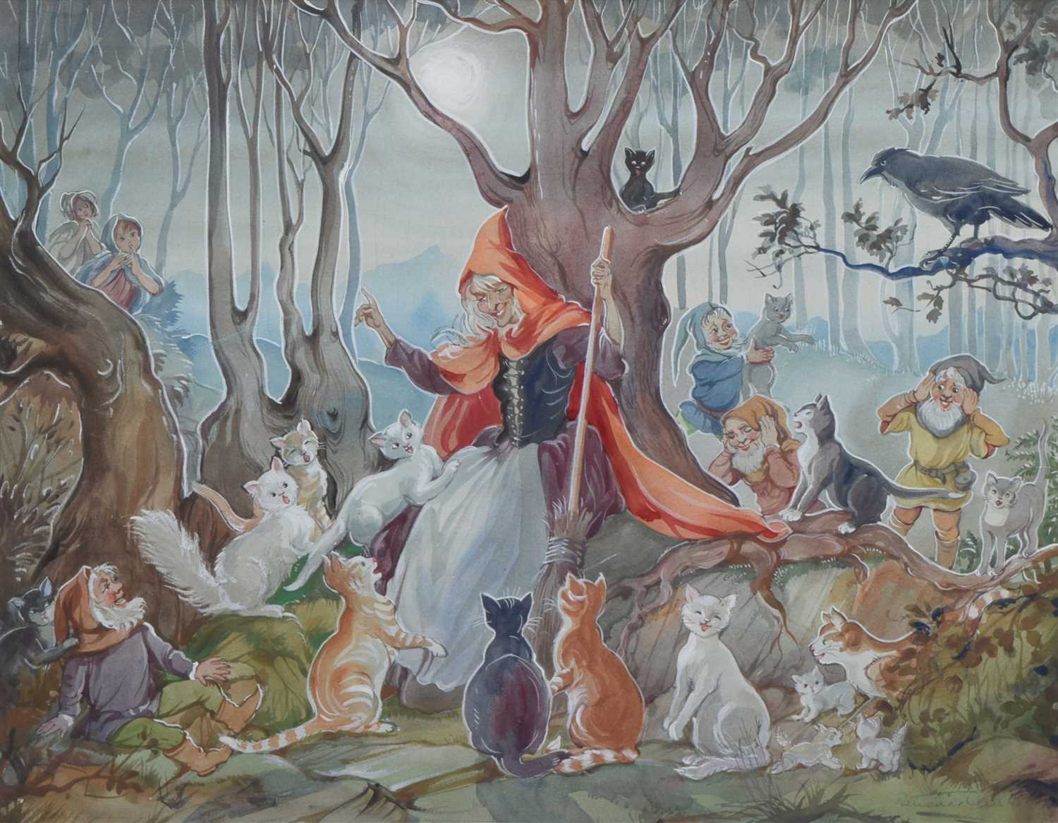 Lot 403 - Patience Arnold, "The Singing Cats", watercolour.