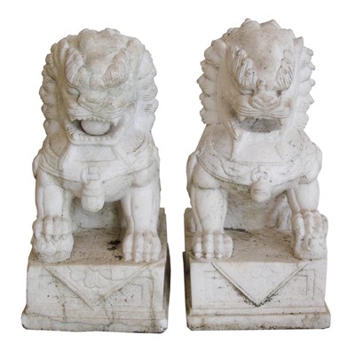 Lot 262 - 20th century Chinese pair of white marble Guardian Lions, height 53cm (21").