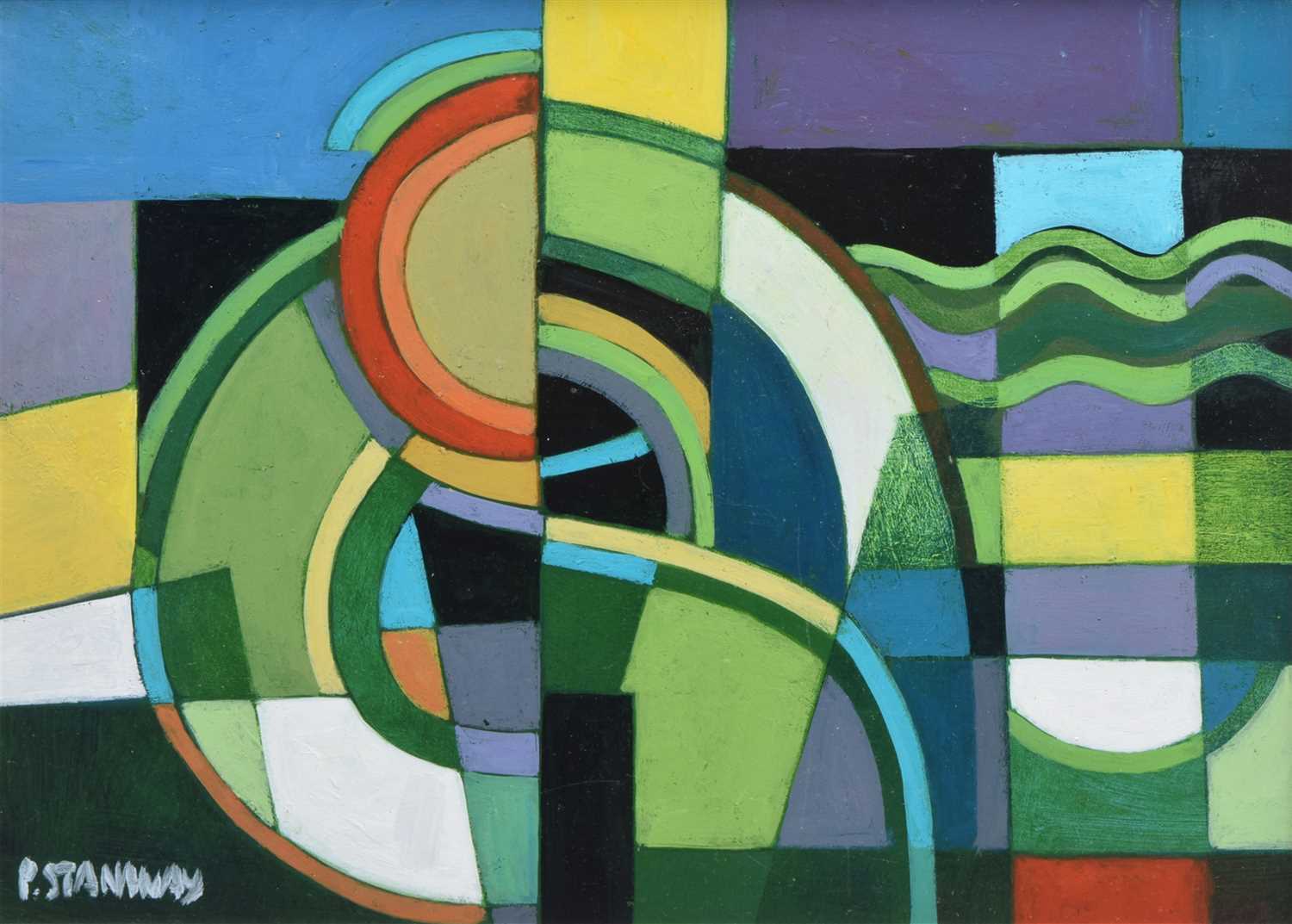 Lot 387 - Peter Stanaway, "Curved Shapes", acrylic.
