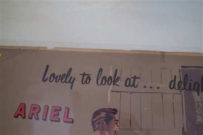 Lot 123 - Promotion poster for Ariel Motors depicting motorcycle with caption "Lovely to look at....... Delightful to ride" printed by Allday Birmingham, 52cm (21") x 77cm (30").