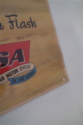 Lot 125 - BSA promotion poster "From Bantam to Golden Flash" depicting two BSA motorcycles, 74cm (29") x 50cm (20").