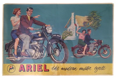 Lot 126 - Promotional poster for Ariel Square Four "The Modern Motorcycle, 50cm (20") x 76cm (30").