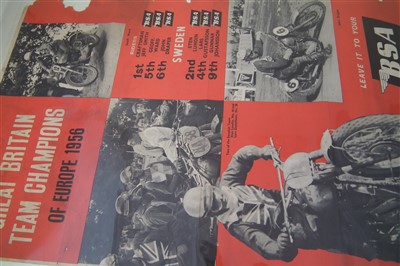 Lot 127 - BSA promotion poster "Great Britain Team Champions of Europe 1956", 74cm (29") x 50cm (20").