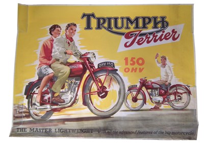 Lot 131 - Poster "Triumph The Best in the World", 102cm (40") x 74cm (29") and one other poster promoting "Triumph Terrier 150cc OHV", 74cm (29") x 102cm (40").