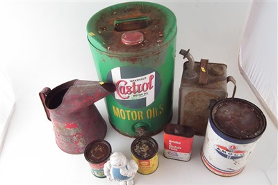 Lot 211 - Castrol Motor Oil 5 gallon drum, Shell oil can, plastic Bibendum Michelin Man etc.