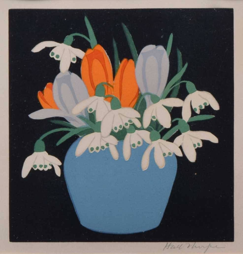 Lot 312 - John Hall Thorpe, "Crocus and Snowdrops", signed woodcut.