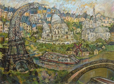 Lot 326 - Derek Higginson, "Montmartre, Paris", oil.