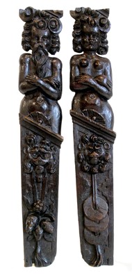 Lot 189 - A pair of 19th century stained oak term pilaster figures