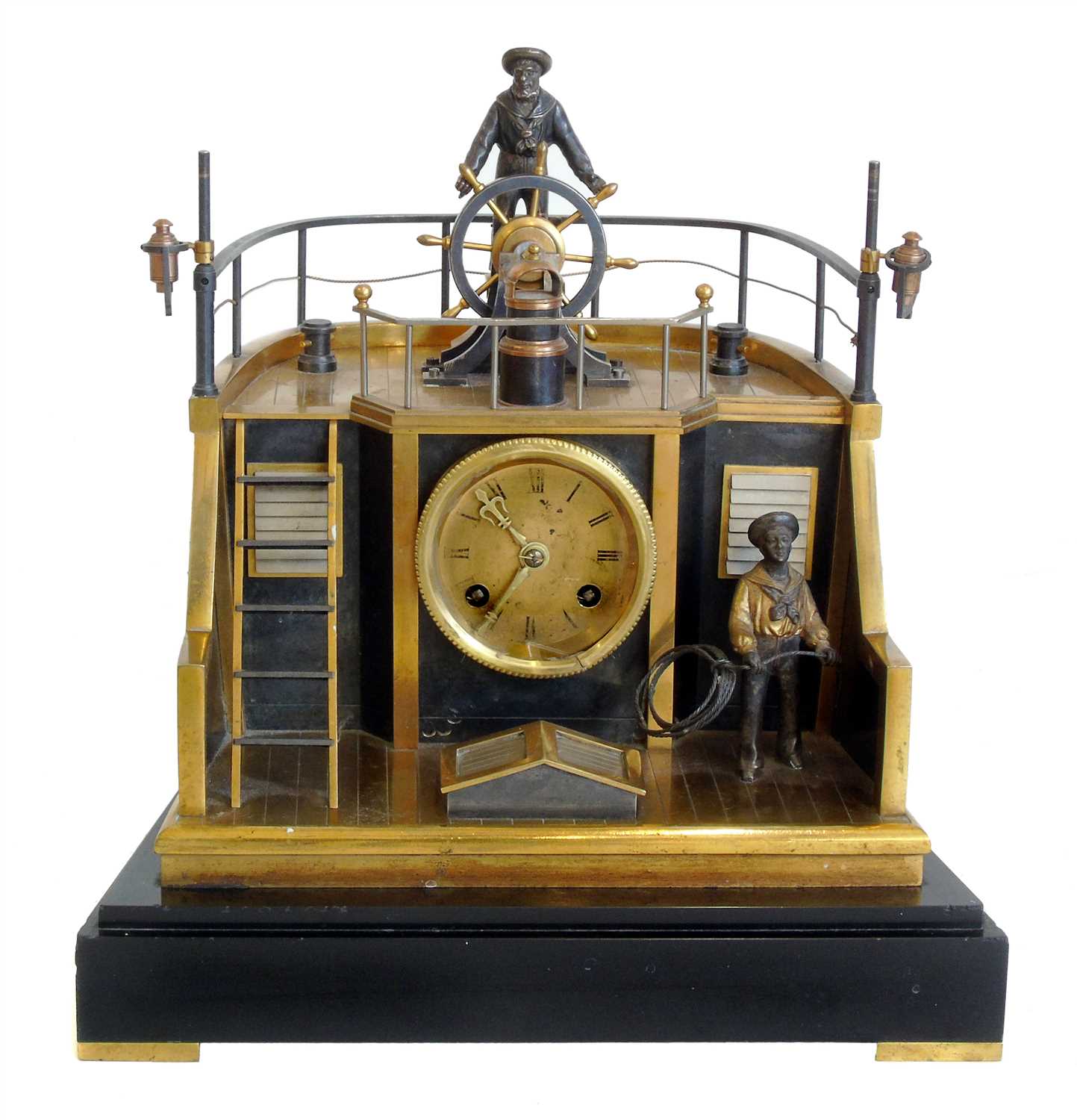 Lot 292 - Late 19th century French gilt brass and steel novelty 'quarterdeck' mantel clock