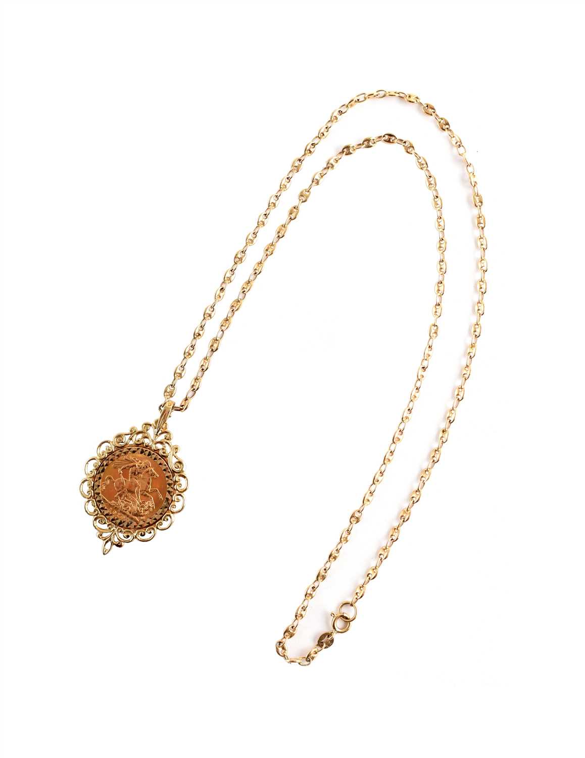 Lot 61 - George V full sovereign gold coin pendant and chain