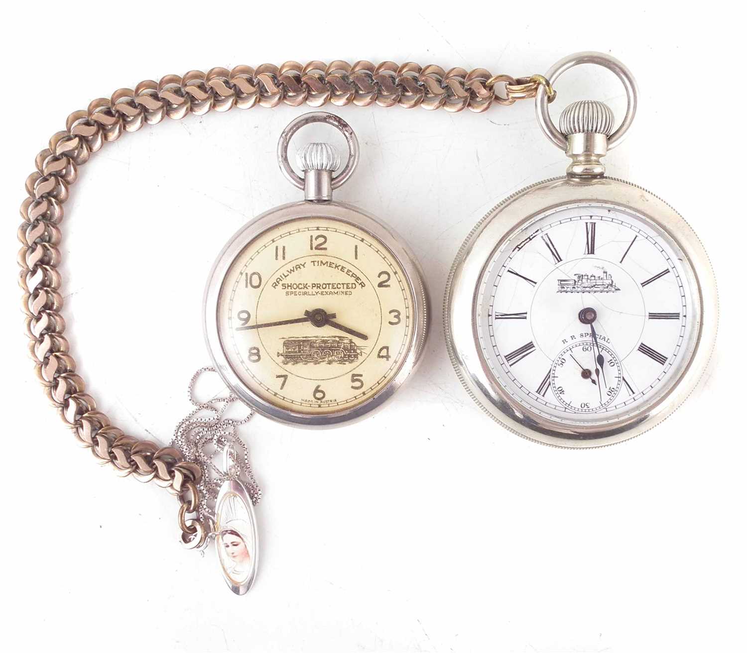Lot 188 - Railway timekeeper pocket watch (Made in Austria) and Morain Watch Co.., RR special pocket watch, Swiss made