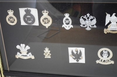 Lot 202 - Ninety two British Army and Police cap badges in three framed sets.