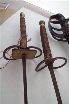 Lot 165 - 1822 pattern light infantry sword and scabbard and a pair of fencing foils.