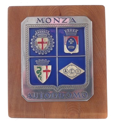 Lot 200 - Monza autodromo radiator badge, with enamelled decoration.