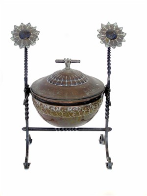 Lot 324 - Late 19th century Arts and Crafts copper and wrought metal coal bin.