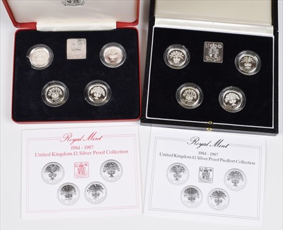 Lot 171 - United Kingdom Royal Mint 1984-1987, £1 Silver Proof Piedfort and Silver Proof Collections.