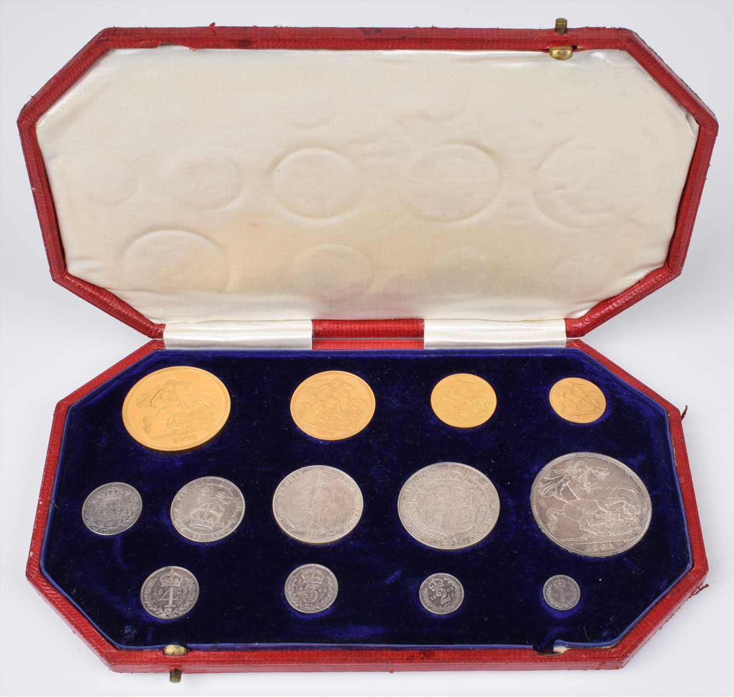 Lot 165 - Edward VII 1902 Coronation 13 coin proof specimen set in red leather case.