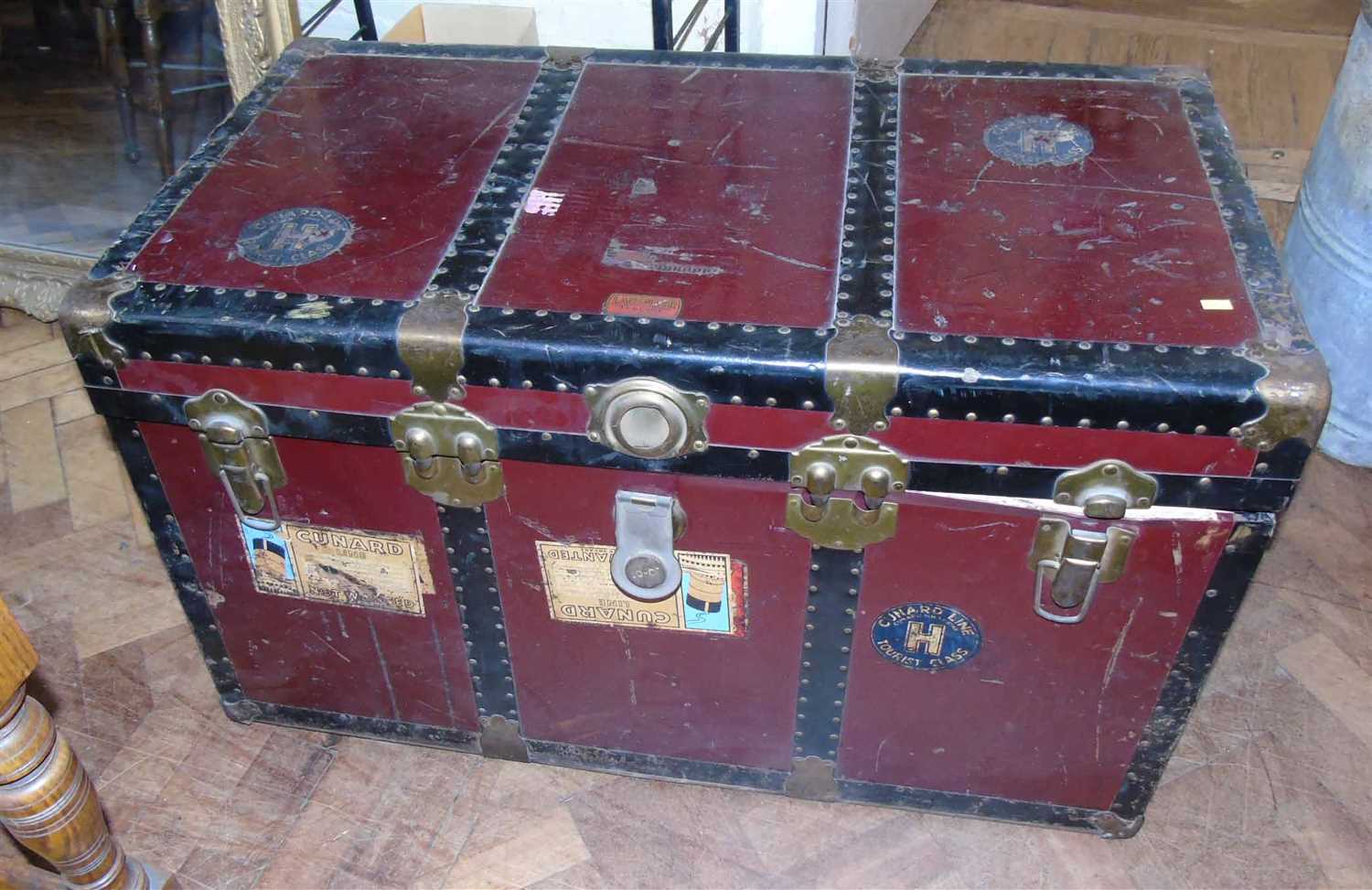 Lot 244 - Langmuir Luggage (Canada)  travelling trunk with Cunard line lable