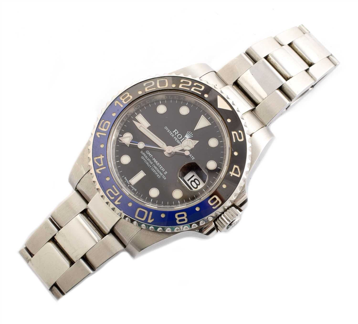 Lot 142 - A Gent's Rolex Oyster Perpetual date GMT-Master-II steel bracelet watch.