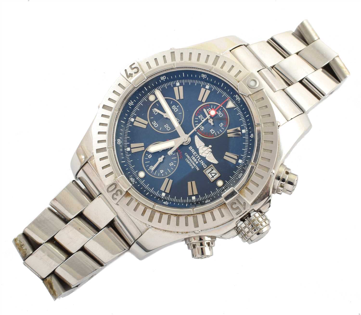 Lot 136 - A Gent's Breitling Super Avenger steel chronograph bracelet watch.