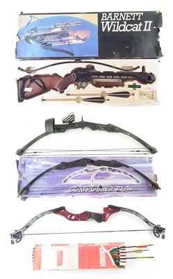Lot 237 - Barnett Wildcatt crossbow in box, also three other compound bows and a collection of arrows