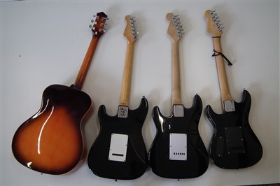Lot 57 - Three electric guitars and a steel strung acoustic