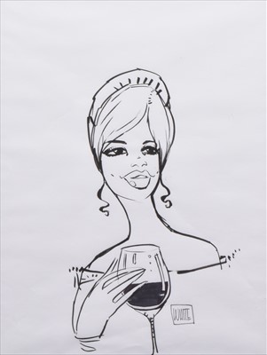 Lot 245 - Todd White, Portrait of a lady holding a wine glass, ink.