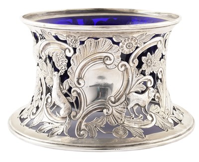 Lot 27 - Silver dish ring, blue glass liner, marks for George Nathan & Ridley Hayes, Chester 1898.