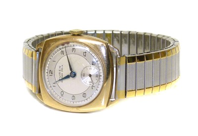 Lot 407 - A 1950's 9ct gold Buren Grand Prix manual wind wristwatch