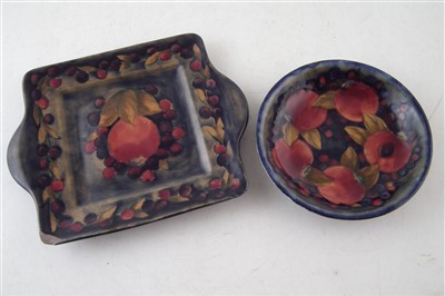 Lot 239 - Moorcroft dish and two handled bread and butter plate, pomegranate pattern.