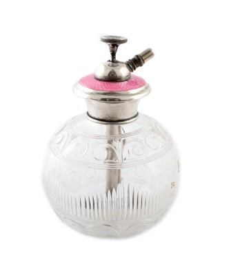 Lot 53 - Silver and pink enamel atomiser.