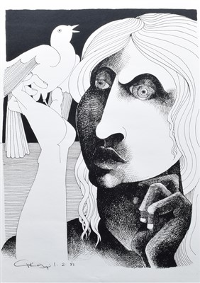Lot 391 - Geoffrey Key, "Girl with Bird", silkscreen print.