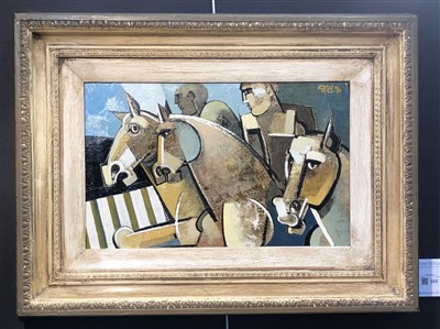 Lot 355 - Geoffrey Key, "Neck and Neck", oil.