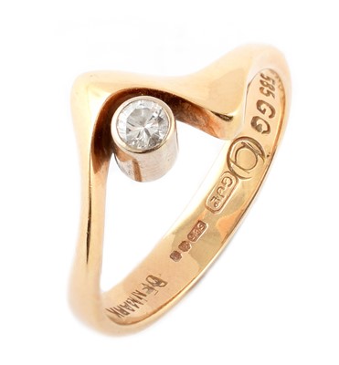 Lot 108 - A Georg Jensen diamond solitaire 14ct gold wishbone ring.