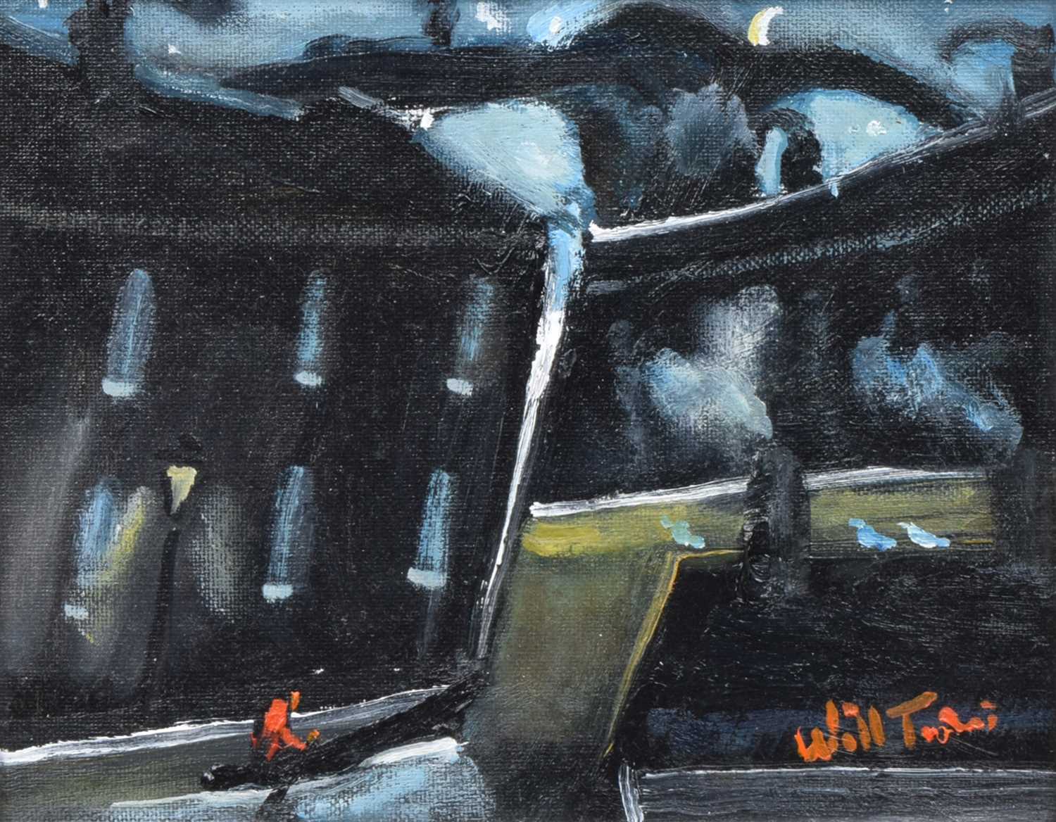 Lot 404 - William Turner, "Bluebirds in the Moonlight", oil.
