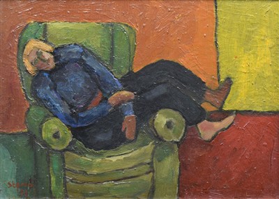 Lot 323 - Constantine Sterio, "K. Resting", oil.