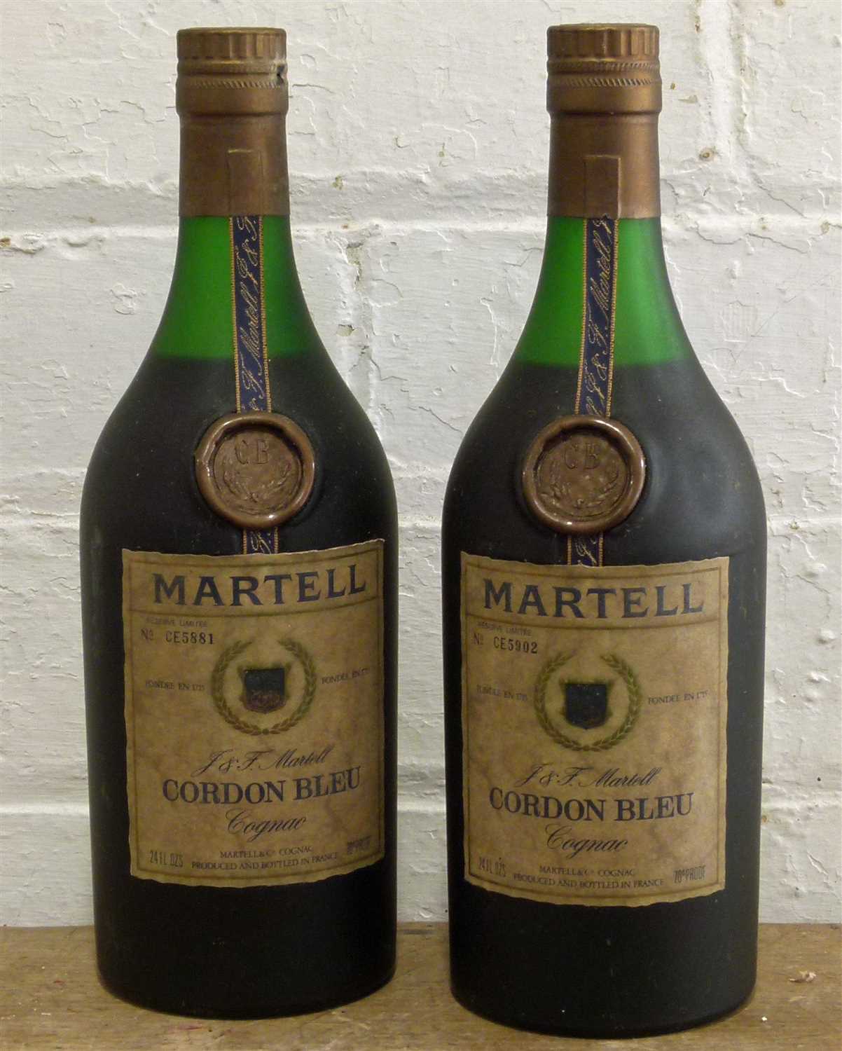 Lot 50 - 2 Bottles Martell ‘Cordon Bleu’ Cognac 1970’s Limited Reserve References CE5881 & CE5902