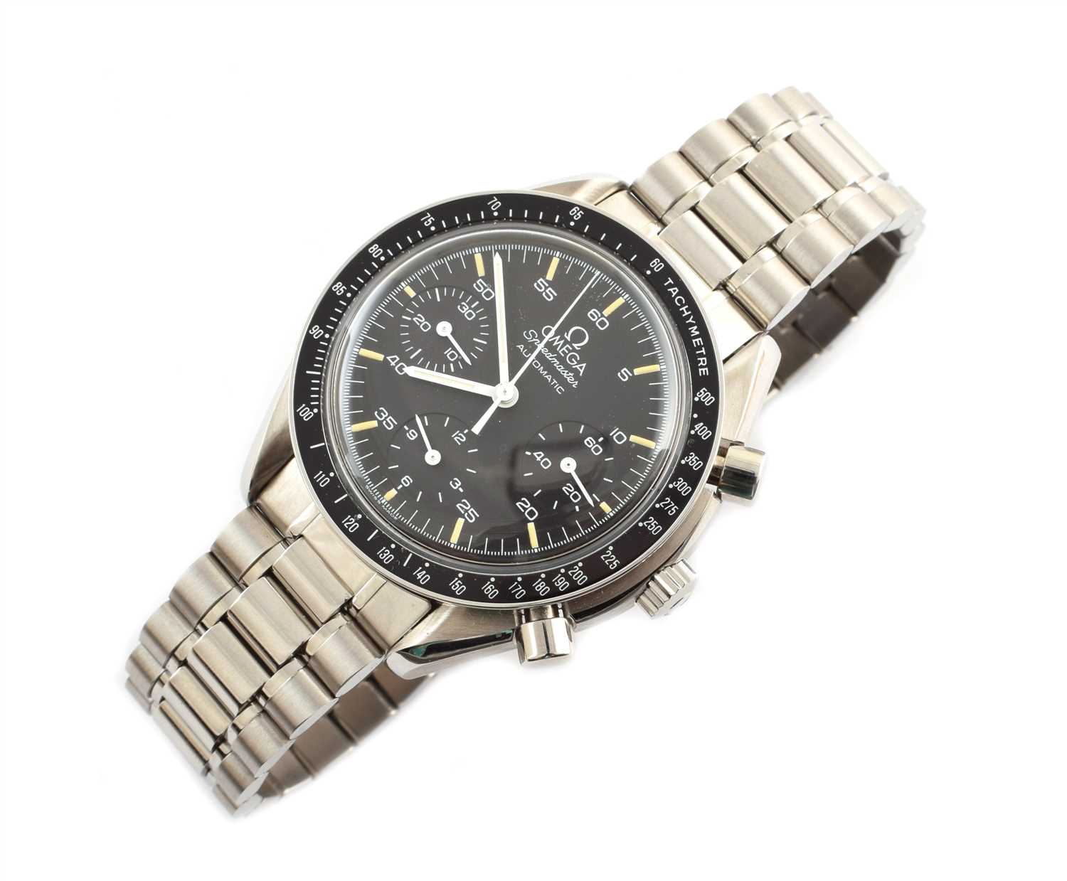 Lot 140 - A Gent's Omega Speedmaster chronograph steel bracelet watch.