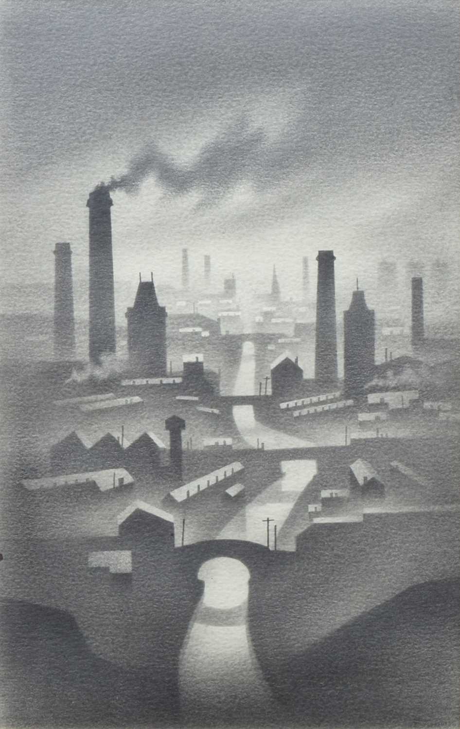 Lot 434 - Trevor Grimshaw, Industrial townscape with canal, graphite.