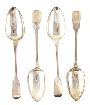 Lot 35 - Four Georgian silver fiddle patten tablespoons