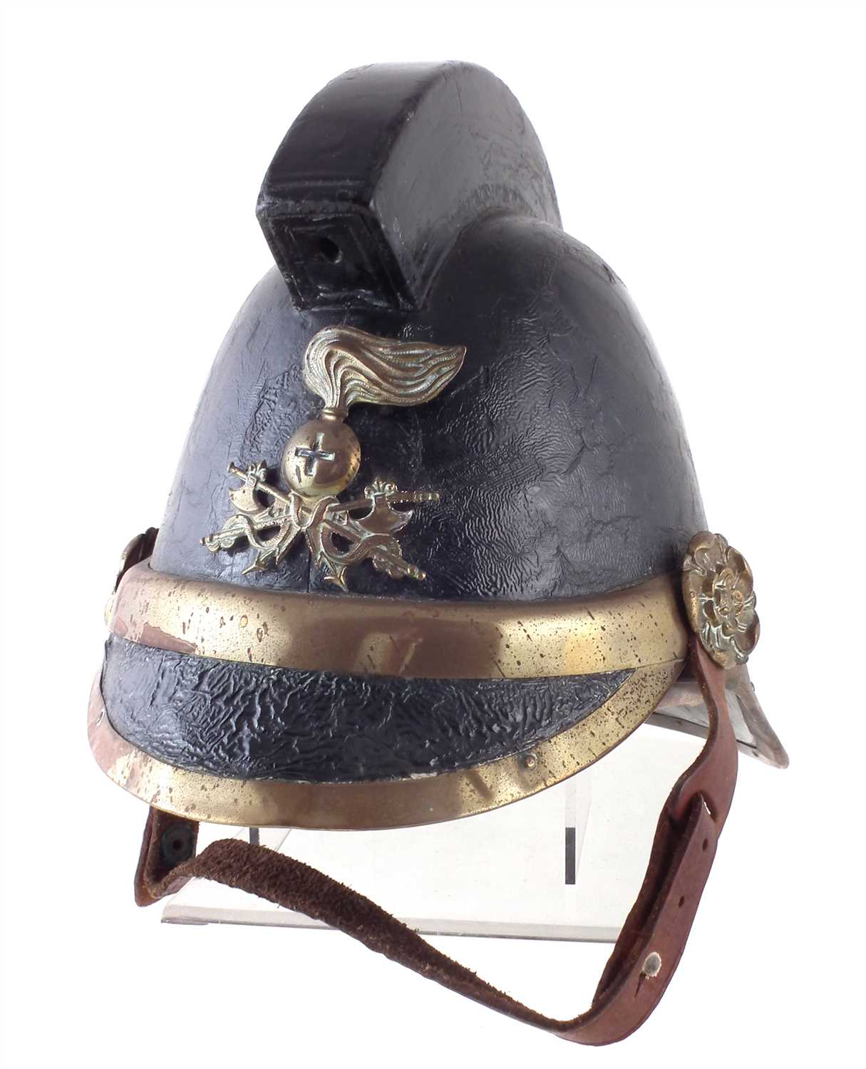 Lot 224 - Fire Brigade leather and brass helmet