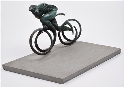 Lot 381 - Bronze sculpture of a cyclist on a marble base