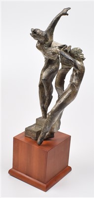 Lot 379 - Sculpture of card players dancing, indistinctly signed 'Boldeu', on wooden base.