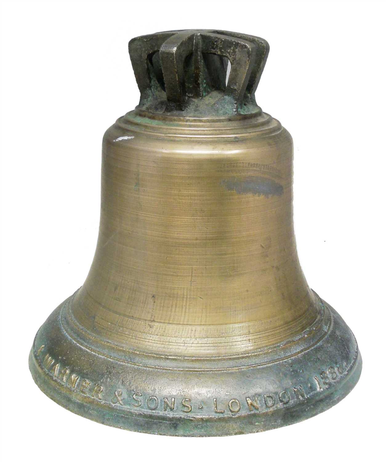 Lot 322 - Bronze bell marked J. Warner and Sons, London, 1886