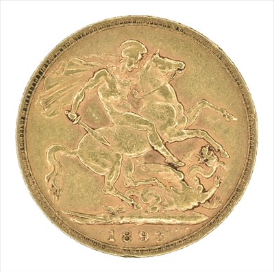 Lot 92 - Queen Victoria, Sovereign, 1893, London Mint.